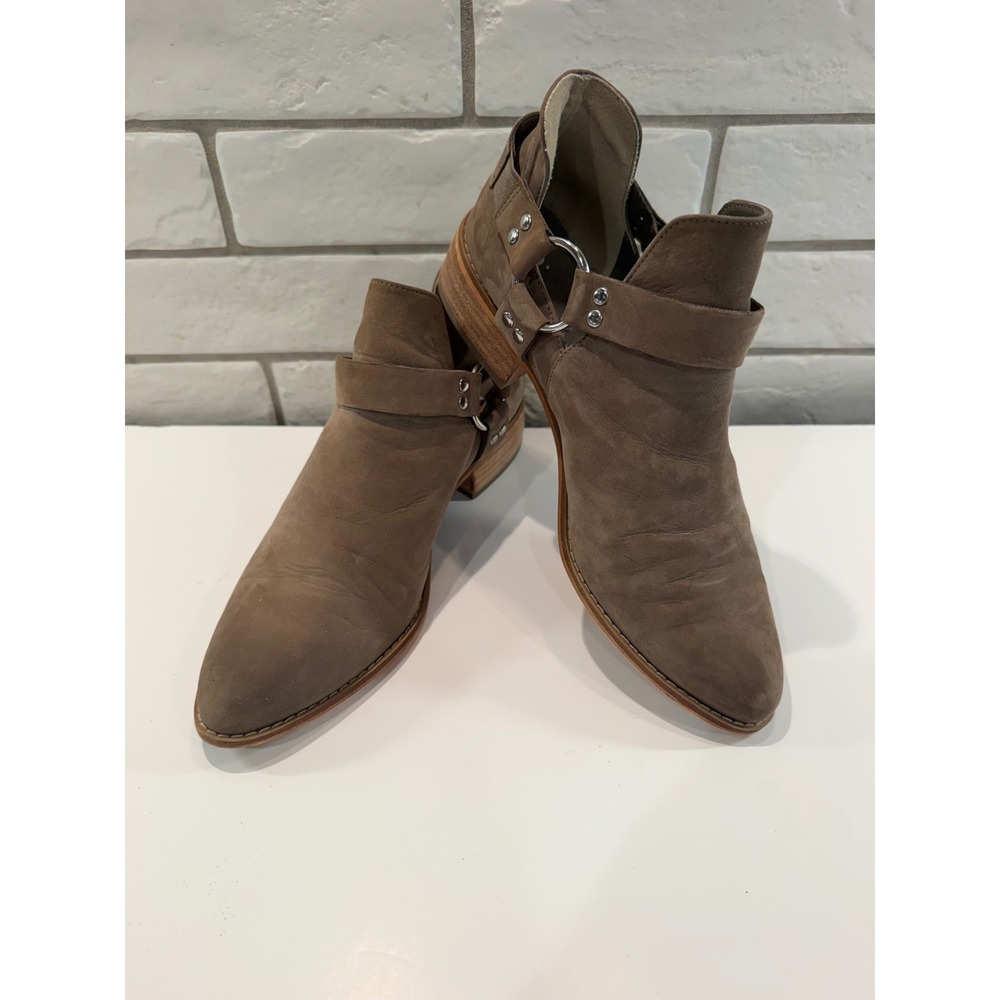 BP. Leather Harness Cutout Ankle Boots Womens 7M Taupe Studded Western Boho Chic